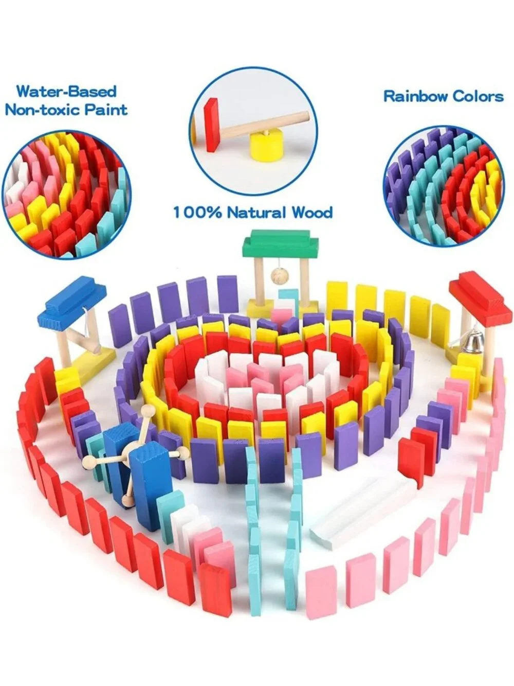 1000 PCS Colorful Wooden Dominoes Set for Kids - Educational Racing Game